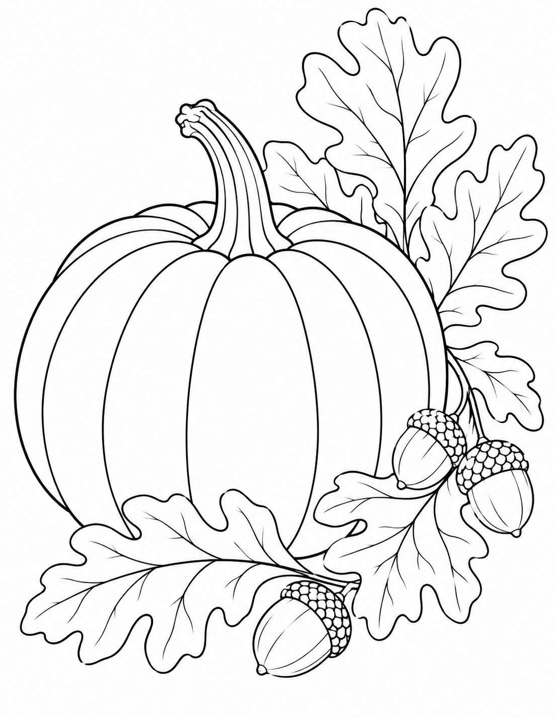 Pumpkin and Oak Leaves with acorns in a bold autumn still life