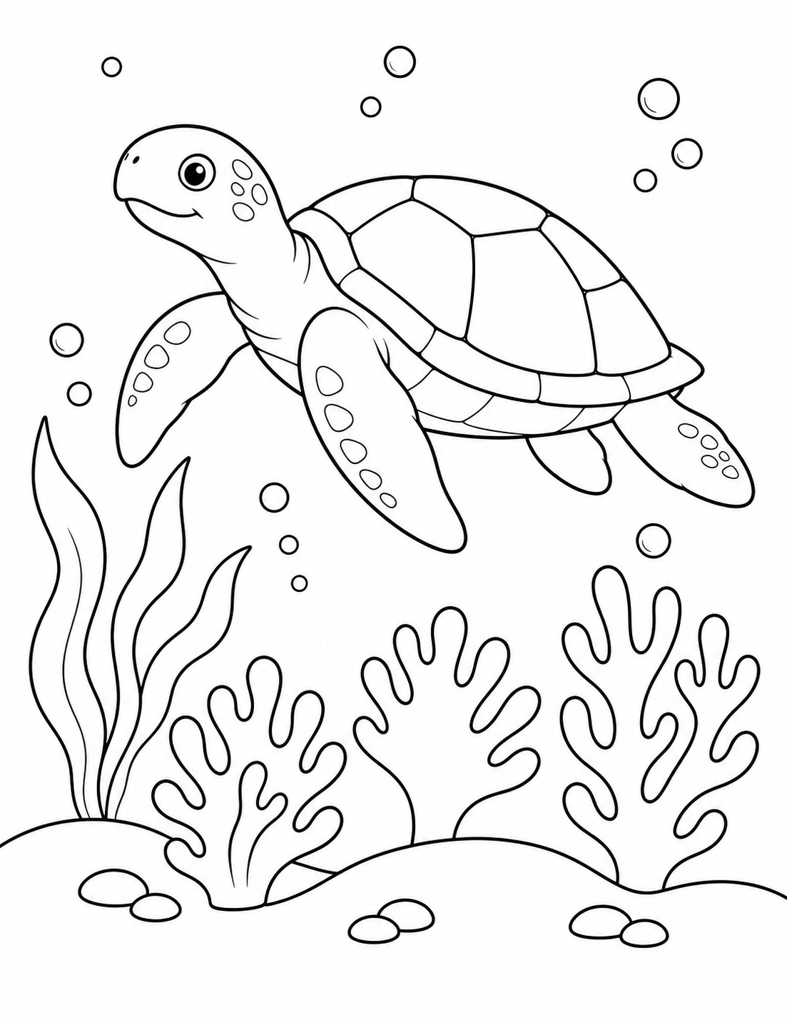 Sea Turtle and Coral with large underwater shapes and a simple shell pattern