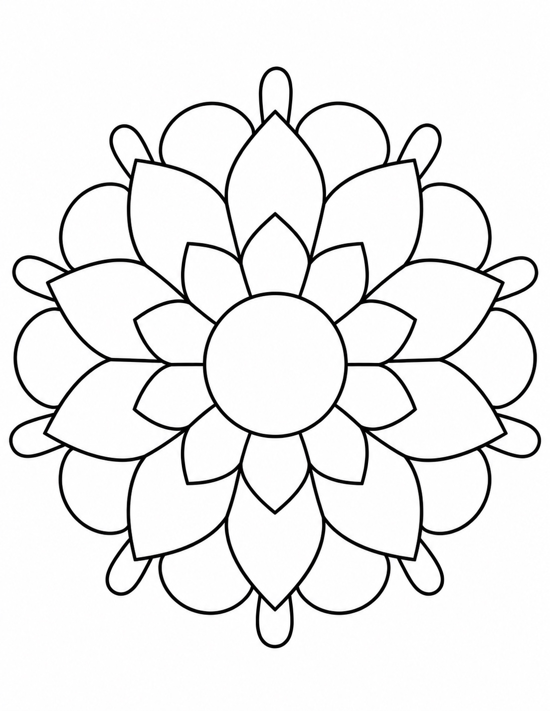 Simple Floral Mandala with symmetrical petals and large open shapes
